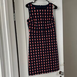 Ann Taylor Navy and Red Patterned Midi Dress
